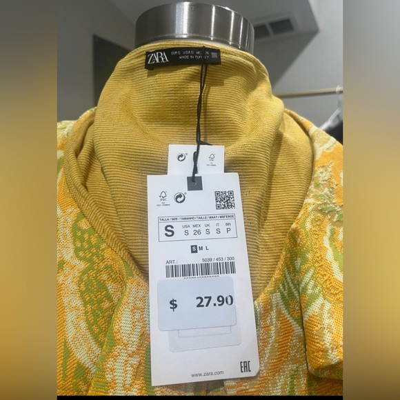 Zara NWT Paisley Ruffle Top Yellow Size Small - Picture 3 of 3